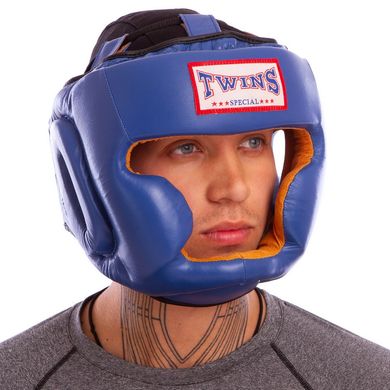 Шлем боксерский кожаный закрытый синий TWINS VL-6630