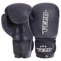 Боксерские перчатки кожаные на липучке VELO VL-2209 черные, 12 унций