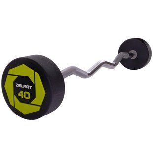 Штанга неразборная с фиксированным весом изогнутая полиуретановая Zelart Urethane Barbell TA-2690-40 длина-111см 40кг черный-салатовый