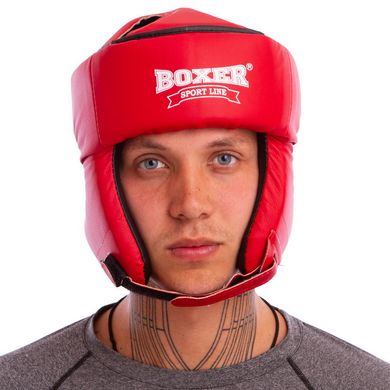 Боксерский шлем открытый с усиленной защитой макушки Кожвинил красный BOXER 2030