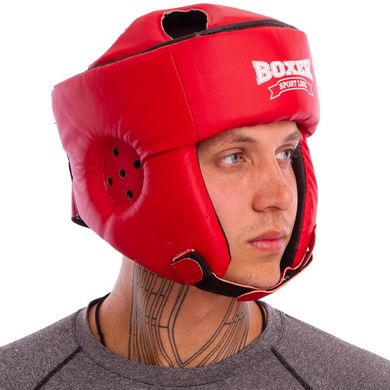 Боксерский шлем открытый с усиленной защитой макушки Кожвинил красный BOXER 2030