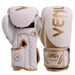 Перчатки VENUM для бокса на липучке PU BO-8352 бело-золотые, 12 унций