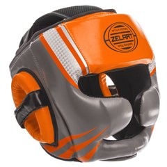 Шлем боксерский закрытый с полной защитой оранжевый-серый PU ZELART BO-1344