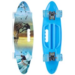 Скейтборд круизер пластиковый 60x17см с отверстием и светящимися колесами SK-885-5, Голубой