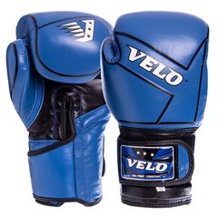 Перчатки для бокса кожаные на липучке синие VELO VL-2218, 12 унций