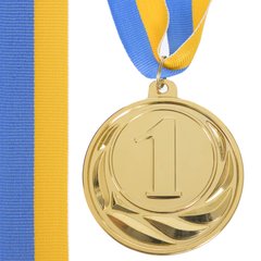 Спортивная медаль для соревнований с лентой (1 шт) d=6,5 см C-3174, 1 место (золото)