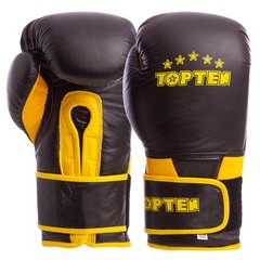 Боксерские перчатки кожаные на липучке TOP TEN MA-6756 черно-желтые, 12 унций