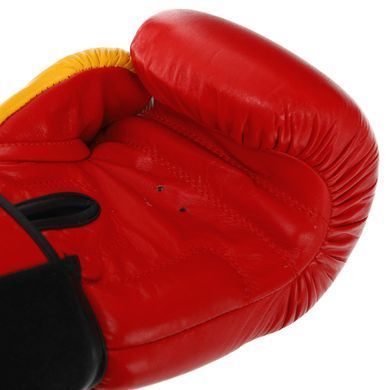 Рукавиці боксерські на липучці шкіряні FARTEX FTX065 розмір 10 унції колір синій-жовтий