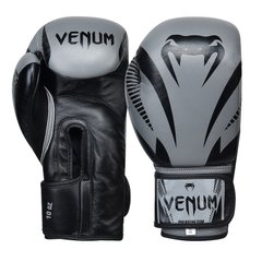 Боксерские перчатки кожаные на липучке VENUM IMPACT CLASSIC VL-8316 серо-черные, 12 унций