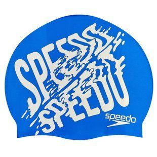 Шапочка для плавания силиконовая для взрослых SPEEDO SLOGAN PRINT 808385B957 синий-серый
