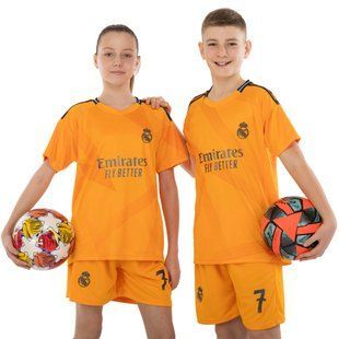 Форма футбольная детская с символикой футбольного клуба REAL MADRID VINI JR 7 гостевая 2025 Zelart CO-4644 размер 20, рост 115-125 цвет оранжевый