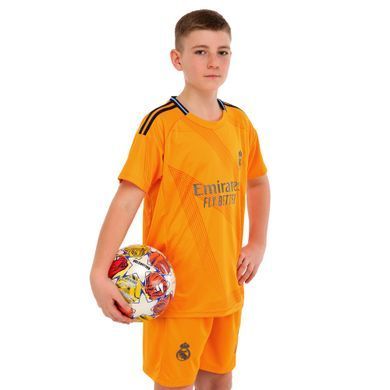Форма футбольная детская с символикой футбольного клуба REAL MADRID VINI JR 7 гостевая 2025 Zelart CO-4644 размер 20, рост 115-125 цвет оранжевый