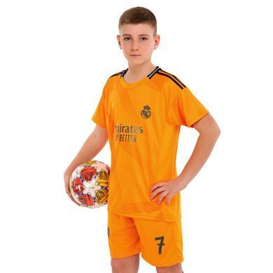 Форма футбольная детская с символикой футбольного клуба REAL MADRID VINI JR 7 гостевая 2025 Zelart CO-4644 размер 20, рост 115-125 цвет оранжевый