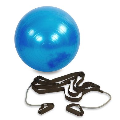 Мяч для фитнеса (фитбол) с эспандерами и ремнем для крепления 65см PS FI-0702B-65, Синий