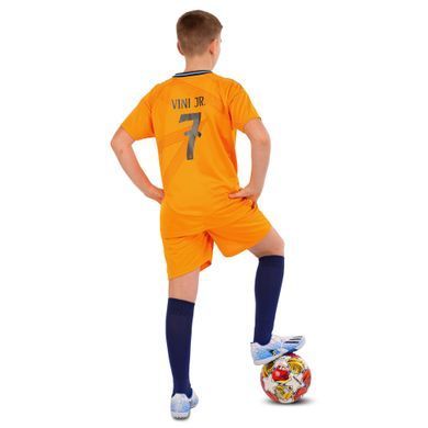 Форма футбольная детская с символикой футбольного клуба REAL MADRID VINI JR 7 гостевая 2025 Zelart CO-4644 размер 20, рост 115-125 цвет оранжевый