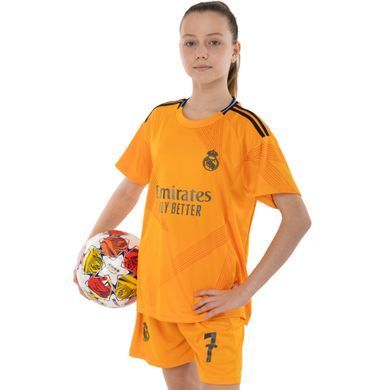 Форма футбольная детская с символикой футбольного клуба REAL MADRID VINI JR 7 гостевая 2025 Zelart CO-4644 размер 20, рост 115-125 цвет оранжевый