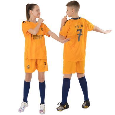 Форма футбольная детская с символикой футбольного клуба REAL MADRID VINI JR 7 гостевая 2025 Zelart CO-4644 размер 20, рост 115-125 цвет оранжевый