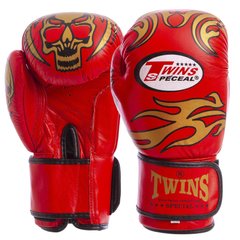 Перчатки боксерские кожаные на липучке TWINS MA-5436 красные, 10 унций