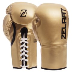 Перчатки на шнуровке боксерские PU ZELART BO-1348 золотые, 10 унций