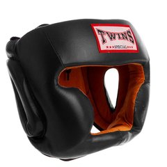 Кожаный боксерский шлем закрытый черный TWINS VL-6630