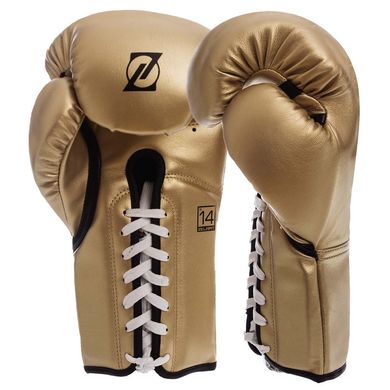 Перчатки на шнуровке боксерские PU ZELART BO-1348 золотые, 10 унций