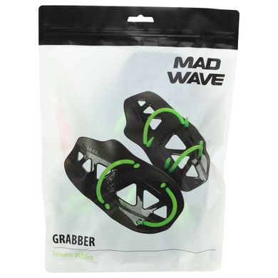 Лопатки для плавания ласты для рук MadWave GRABBER Forearm M074201 цвет черный-зеленый