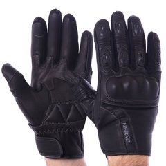 Перчатки для мотоцикла кожаные с закрытыми пальцами и протектором NERVE черные KQ0011, L