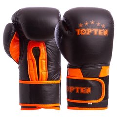 Перчатки для бокса кожаные на липучке TOP TEN MA-6756 черно-оранжевые, 12 унций