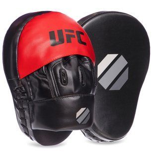 Лапа боксерская изогнутая тренировочная PU UFC UHK-69754 26x19x5,5см 2штуки черный-красный