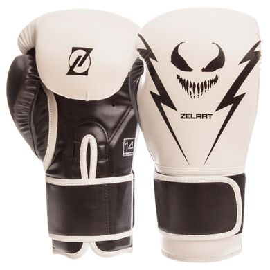 Боксерские перчатки бело-черные ZELART на липучке PU BO-1420, 10 унций