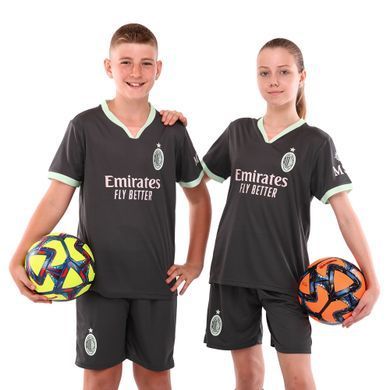 Форма футбольная детская с символикой футбольного клуба AC MILAN резервная 2025 Zelart CO-4747 размер 22, возраст 8лет, рост 120-125 цвет темно-серый
