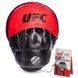 Лапа боксерская изогнутая тренировочная PU UFC UHK-69754 26x19x5,5см 2штуки черный-красный