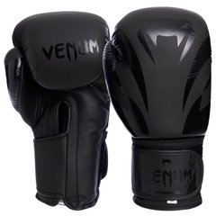 Перчатки для бокса кожаные на липучке VENUM IMPACT CLASSIC VL-8316 черные, 12 унций