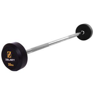 Штанга неразборная с фиксированным весом прямая обрезиненная Zelart Rubber Coated Barbell TA-2685-20 длина-95см 20кг черный
