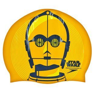 Шапочка для плавания силиконовая для взрослых SPEEDO SLOGAN PRINT 808385C797 Star Wars C3PO оранжевый-черный