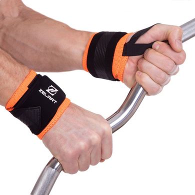 Бинты кистевые для жима STRENGTH WRIST WRAPS Zelart TA-2256 2шт черный-оранжевый