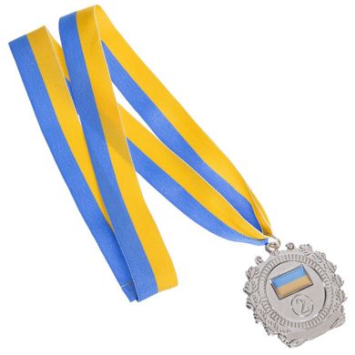 Медаль спортивная (1шт) с украинской символикой d=6,5см C-3163, 2 место (серебро)
