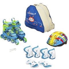 Роликовые коньки, защита, шлем, сумка JINGFENG синий 189, 31-34