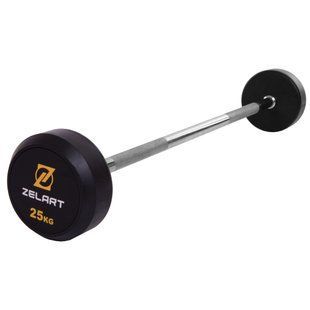 Штанга неразборная с фиксированным весом прямая обрезиненная Zelart Rubber Coated Barbell TA-2685-25 длина-95см 25кг черный