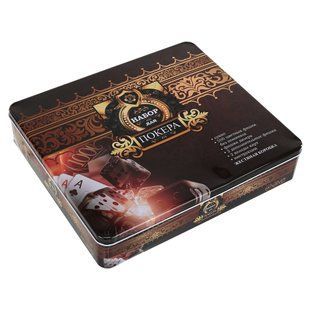 Набор для покера в металлической коробке Poker game set Zelart 6615K 500 фишек