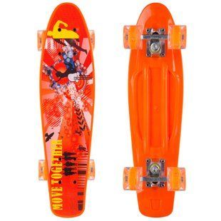 Пенни борд Penny Board круизер пластиковый со светящимися колесами 22" FISH SK-881-9 оранжевый