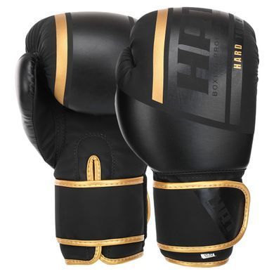 Рукавиці боксерські на липучці PU HARD TOUCH BO-4250 розмір 10 унції колір чорний-жовтий