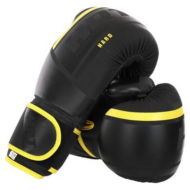 Рукавиці боксерські на липучці PU HARD TOUCH BO-4250 розмір 10 унції колір чорний-жовтий
