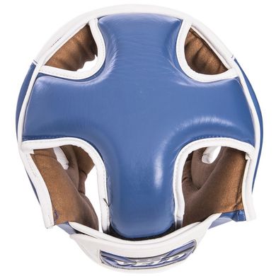 Кожаный боксерский шлем открытый с усиленной защитой макушки синий VELO VL-2211