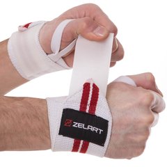 Бинты кистевые для жима STRENGTH WRIST WRAPS Zelart SB-167071 2шт белый-красный