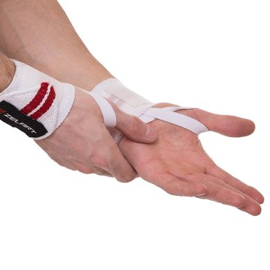 Бинты кистевые для жима STRENGTH WRIST WRAPS Zelart SB-167071 2шт белый-красный