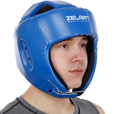 Боксерский шлем открытый с усиленной защитой макушки синий PU BO-8268