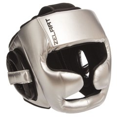 Боксерский шлем с полной защитой серебряный PU ZELART BO-1355