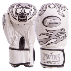 Перчатки для бокса кожаные на липучке TWINS MA-5436 белые, 10 унций