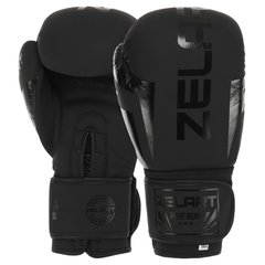 Перчатки для бокса кожаные на липучке Zelart ELITE VL-8291 черные, 10 унций